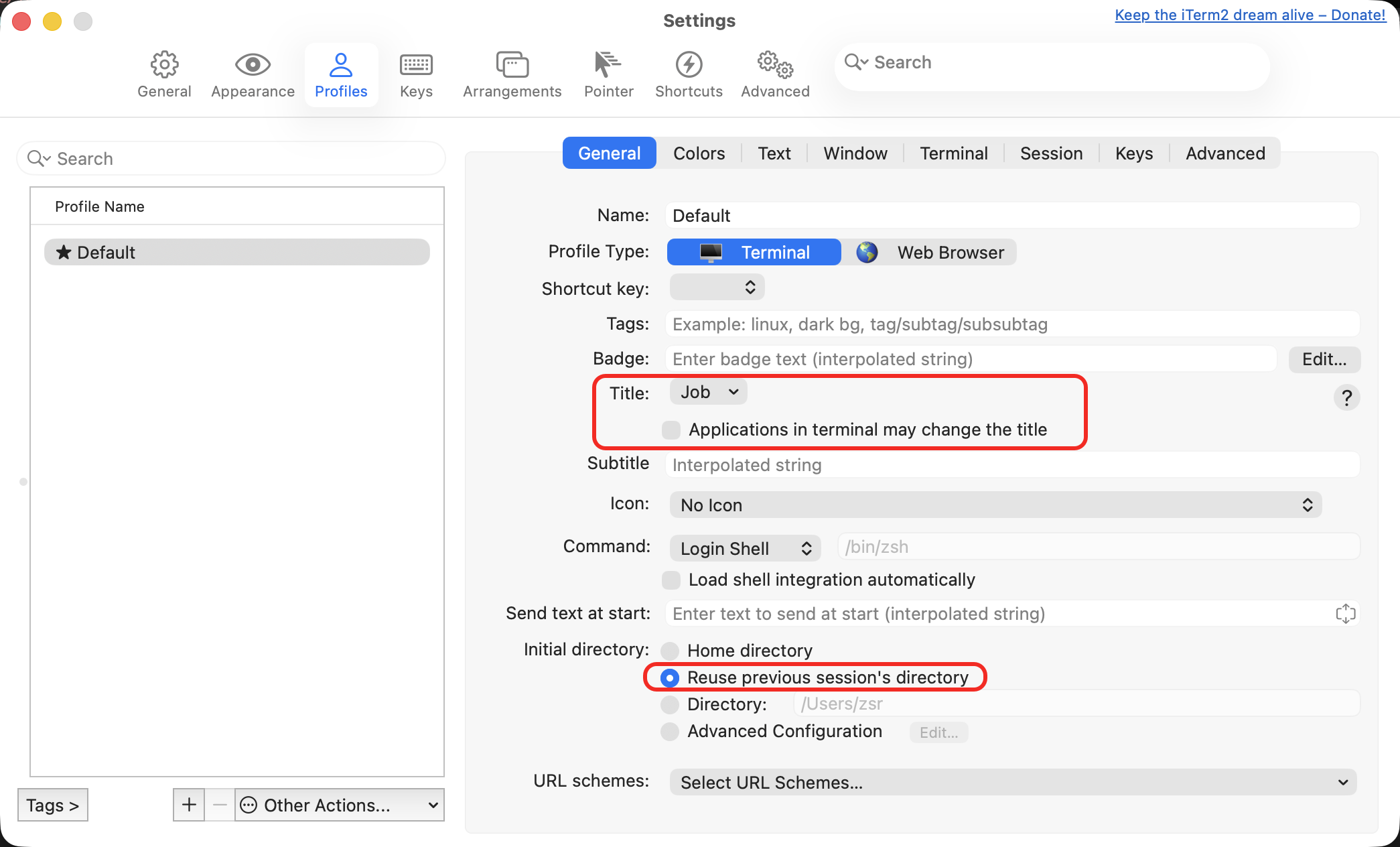 iTerm2 设置界面 1